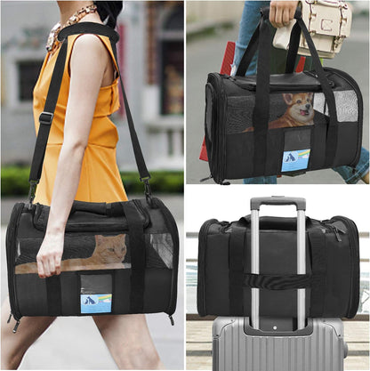 Airline-Approved Pet Carrier for Medium and Small Cats and Dogs, TSA Compliant Soft Carrier for Pets up to 15 lbs, Black