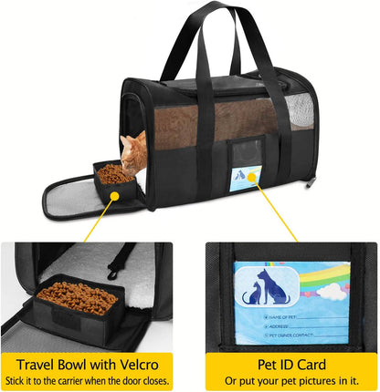 Airline-Approved Pet Carrier for Medium and Small Cats and Dogs, TSA Compliant Soft Carrier for Pets up to 15 lbs, Black