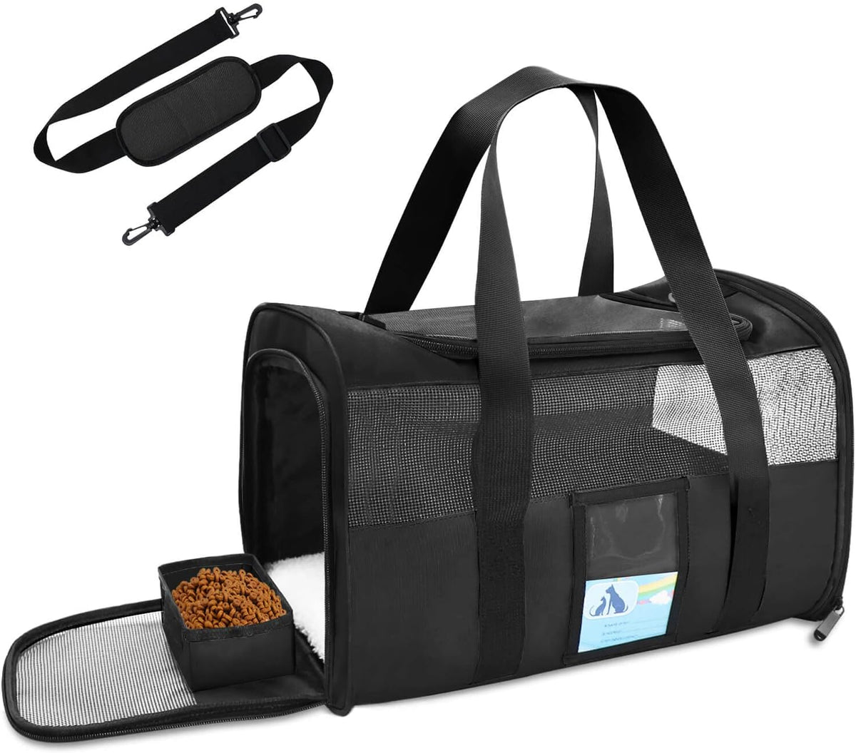 Airline-Approved Pet Carrier for Medium and Small Cats and Dogs, TSA Compliant Soft Carrier for Pets up to 15 lbs, Black