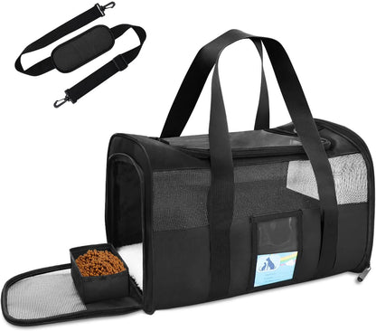 Airline-Approved Pet Carrier for Medium and Small Cats and Dogs, TSA Compliant Soft Carrier for Pets up to 15 lbs, Black
