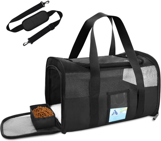 Airline-Approved Pet Carrier for Medium and Small Cats and Dogs, TSA Compliant Soft Carrier for Pets up to 15 lbs, Black